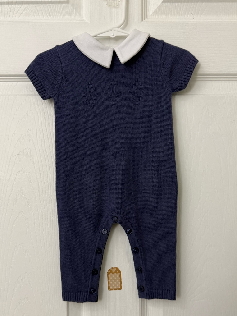 Janie and Jack Navy Knit One-Piece Romper with White Peter Pan Collar 0-3M New